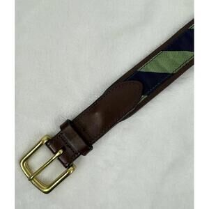 Vineyard Vines Belt 36 Brown Leather Gold Blue Green